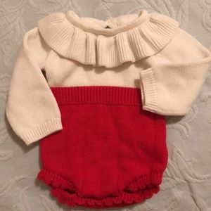 Beautiful Red and Cream Onsie w Ruffle Neckline
